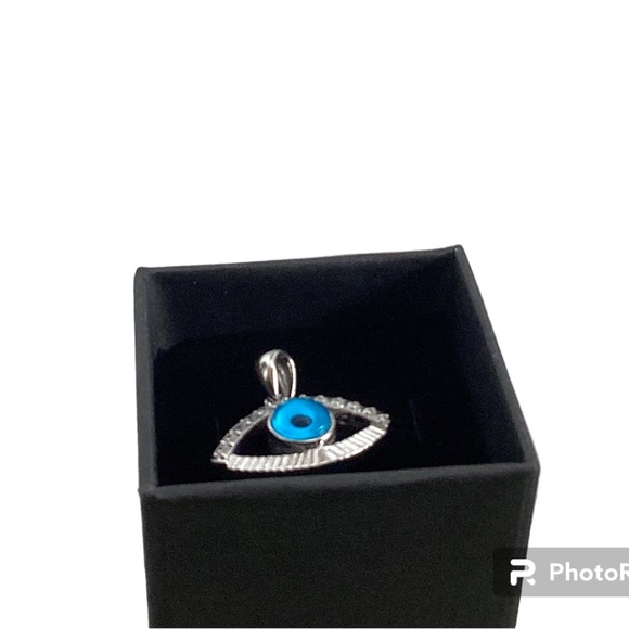 Sterling Silver Evil Eye Cubic Zirconia Pendant. Stamped 925 , Aprox 1 i… - Picture 2 of 5